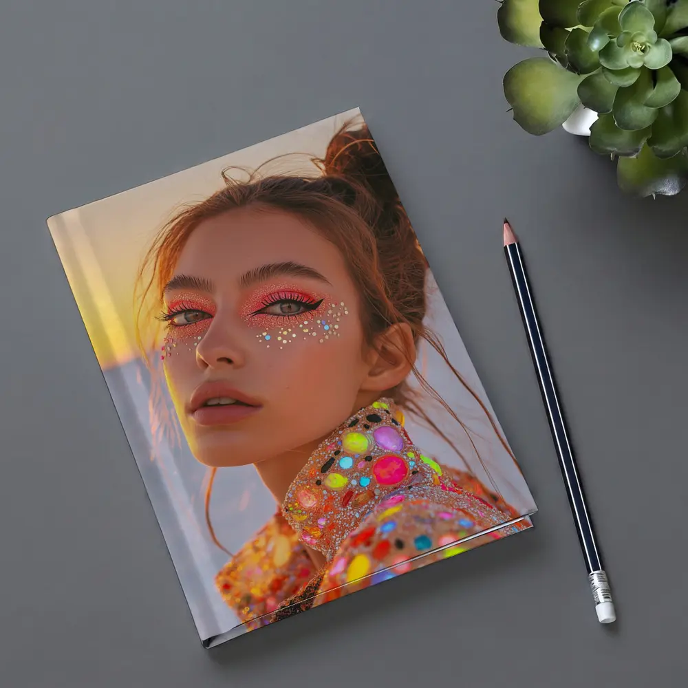 Festival Makeup Woman Gems Sunset Desert – Notebooks
