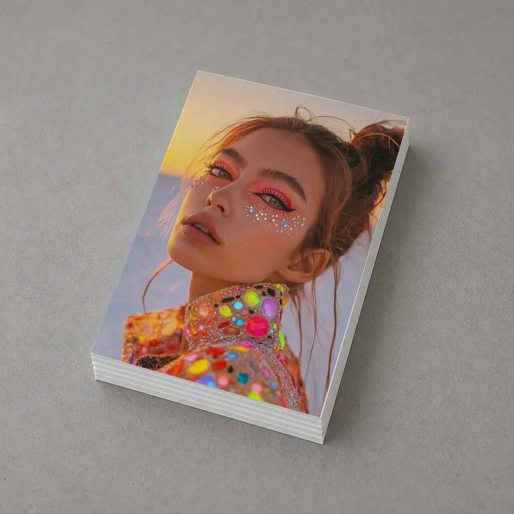 Festival Makeup Woman Gems Sunset Desert – Postcards
