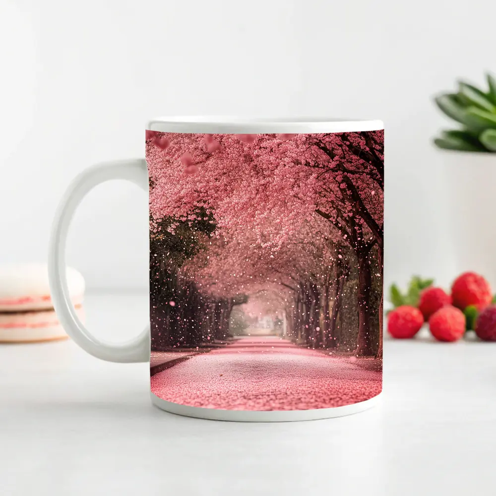 Cherry Blossom Tree Tunnel Pink Petals – Mugs