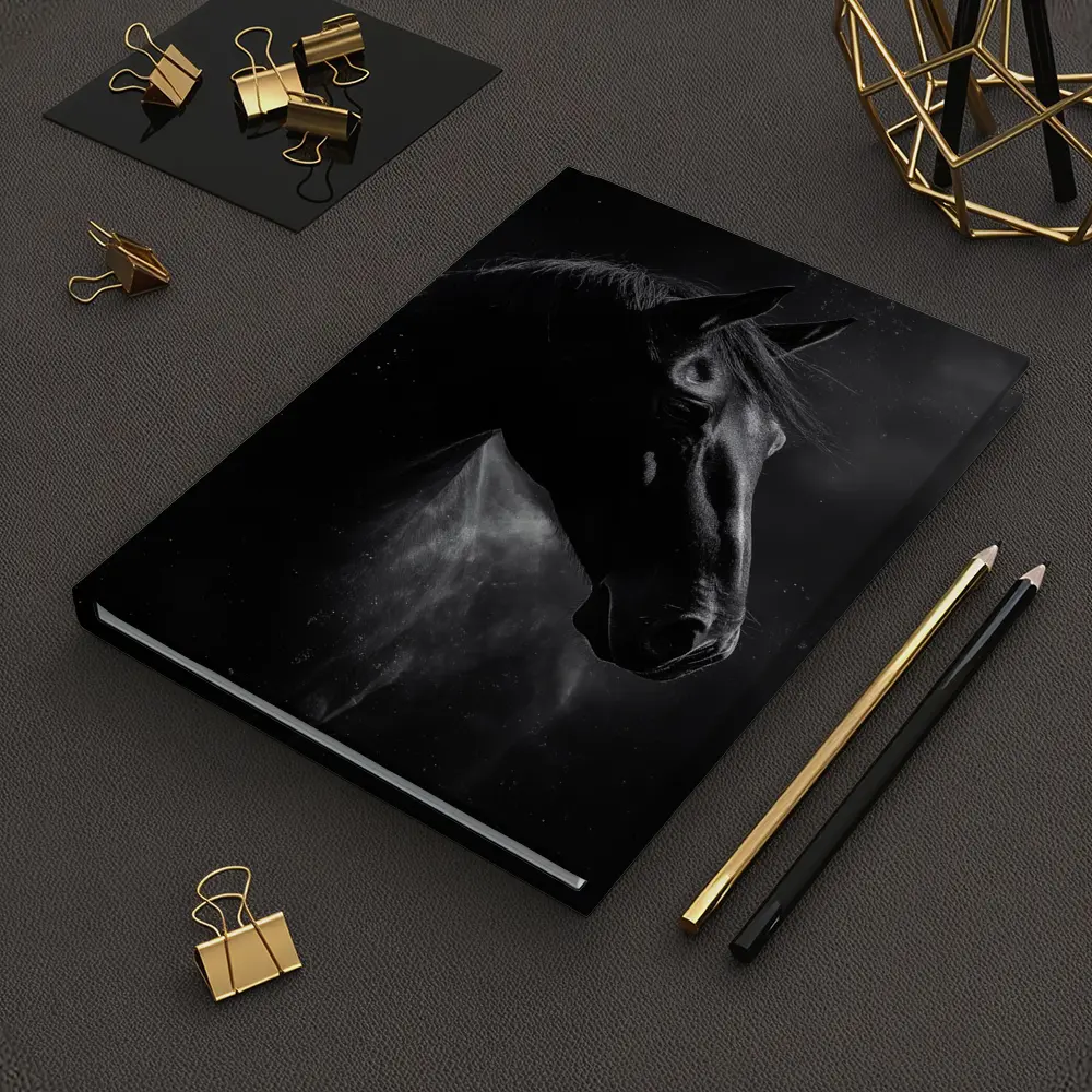 Black Horse Portrait Dark Smoky Background – Notebooks
