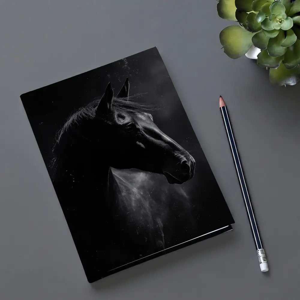 Black Horse Portrait Dark Smoky Background – Notebooks