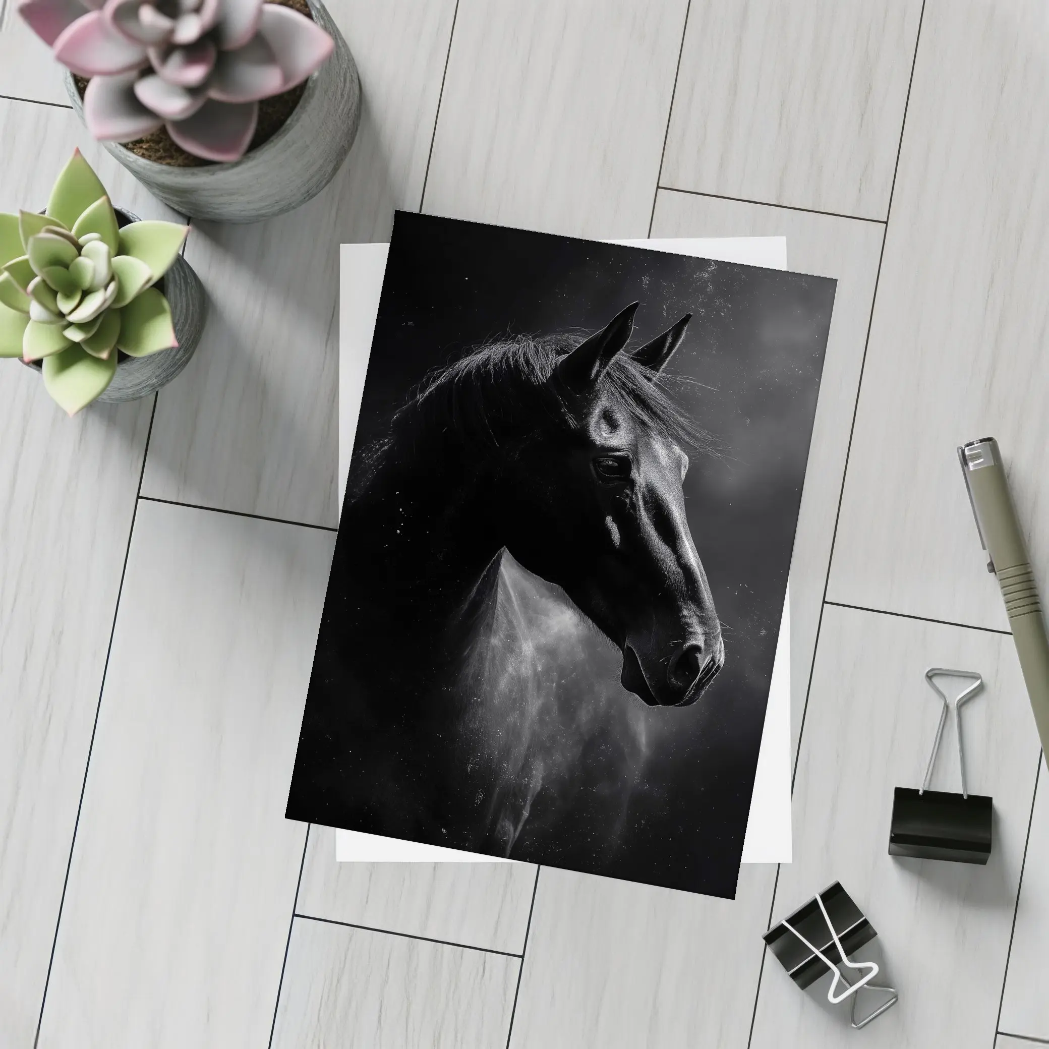 Black Horse Portrait Dark Smoky Background – Postcards