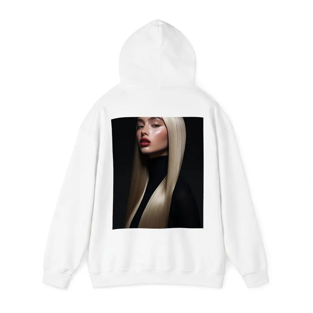 Blonde Woman Red Lips Dark Background Portrait – Hoodies