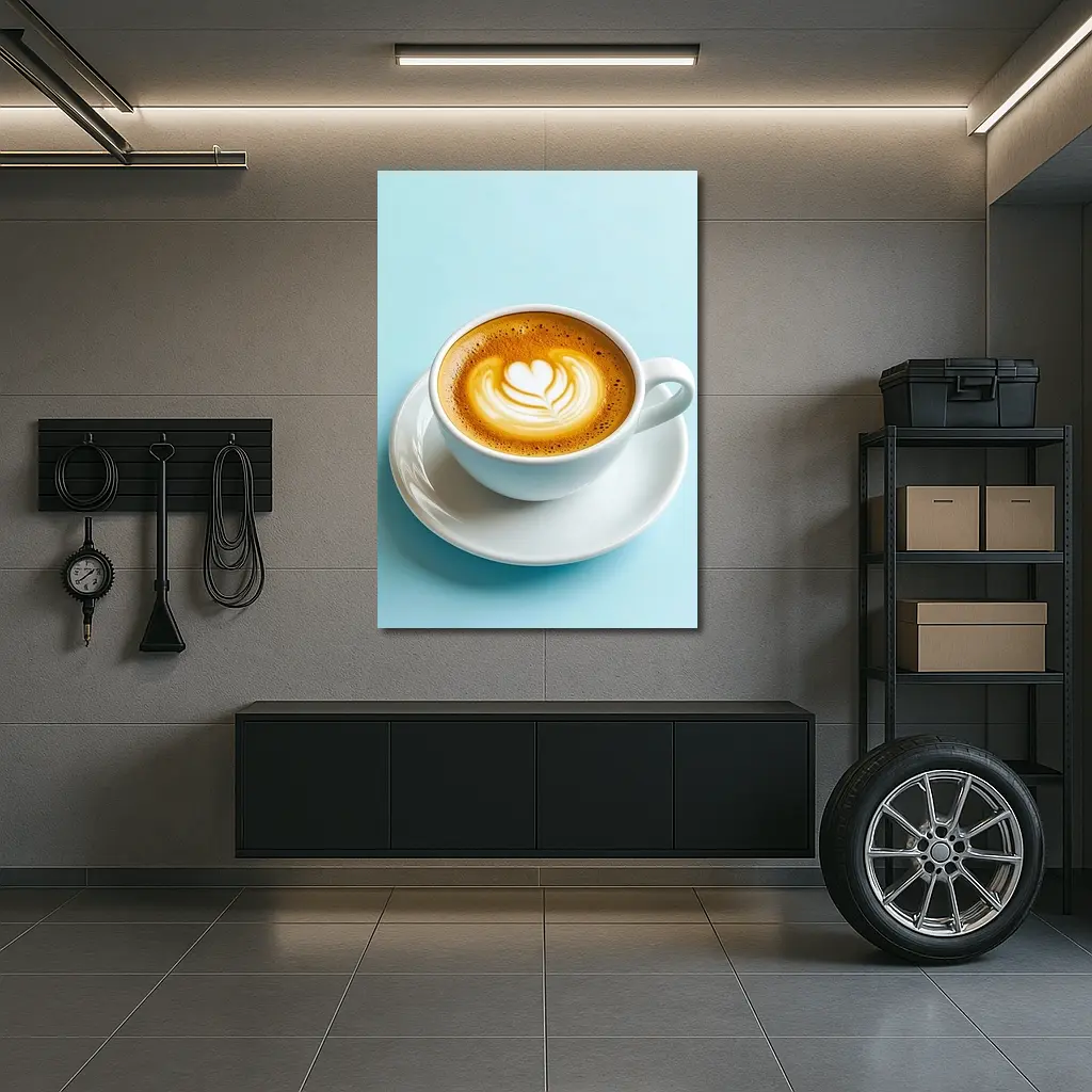 Latte Art Coffee Cup Light Blue Background – Wall Art