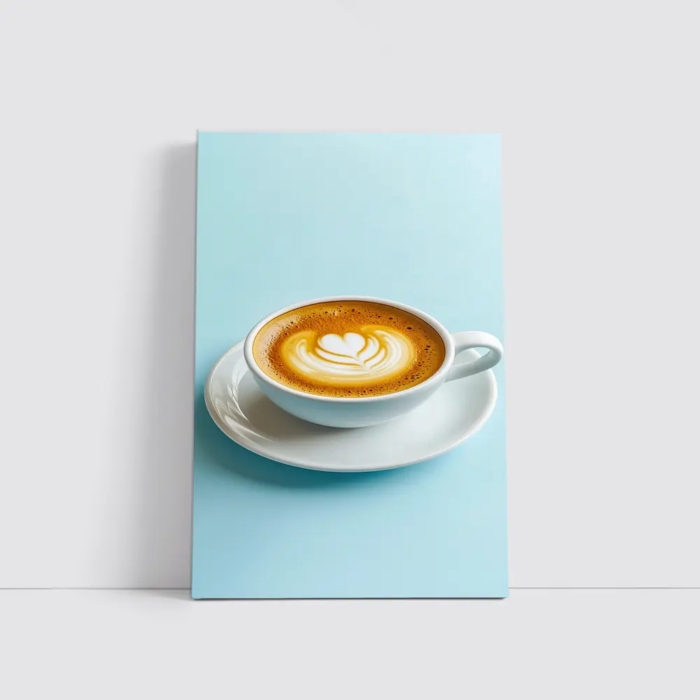 Latte Art Coffee Cup Light Blue Background – Wall Art