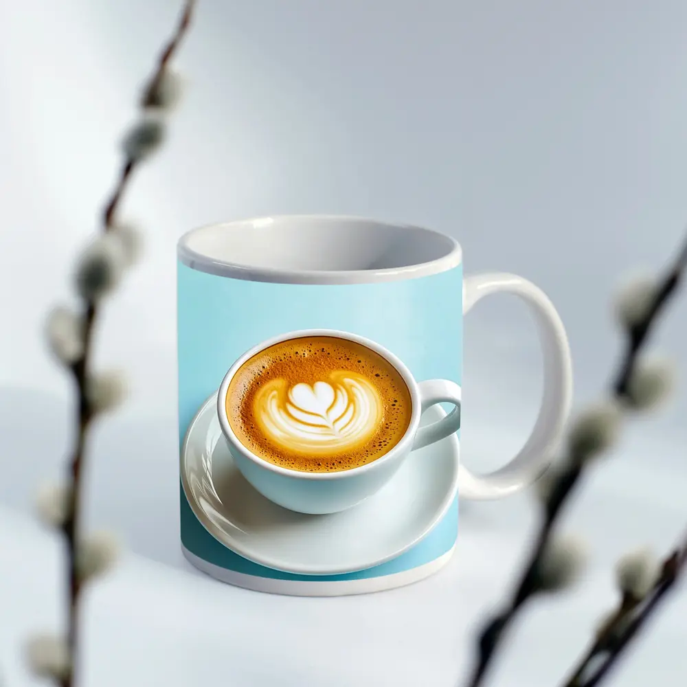 Latte Art Coffee Cup Light Blue Background – Mugs