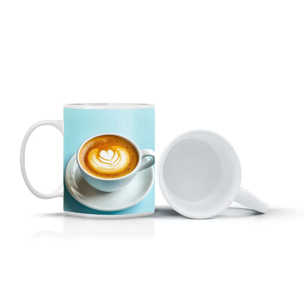 Latte Art Coffee Cup Light Blue Background – Mugs