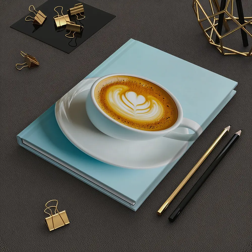 Latte Art Coffee Cup Light Blue Background – Notebooks