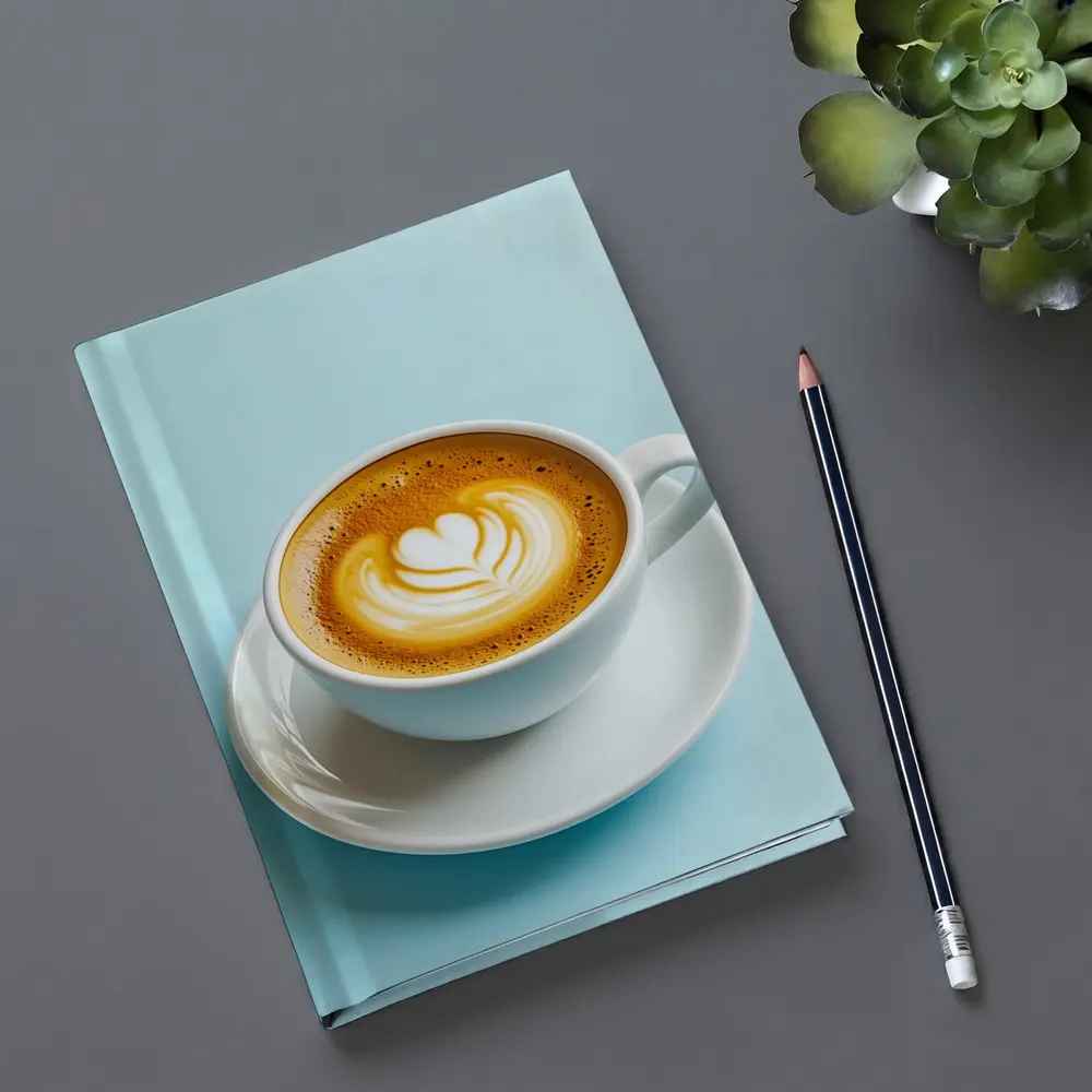Latte Art Coffee Cup Light Blue Background – Notebooks