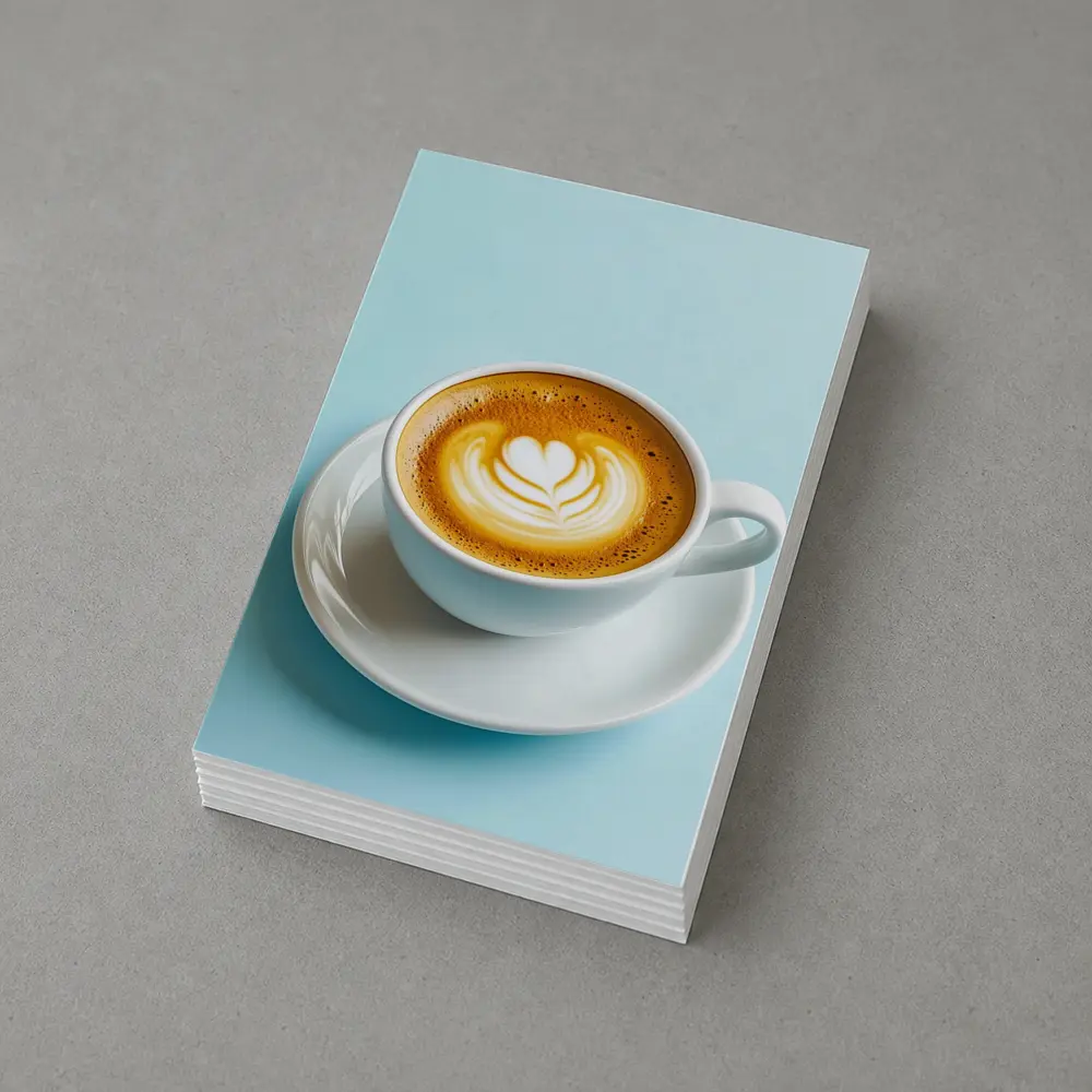 Latte Art Coffee Cup Light Blue Background – Postcards