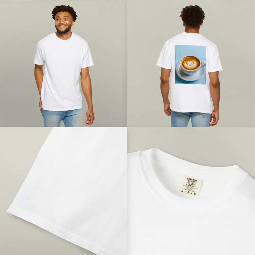 Latte Art Coffee Cup Light Blue Background – T-Shirts