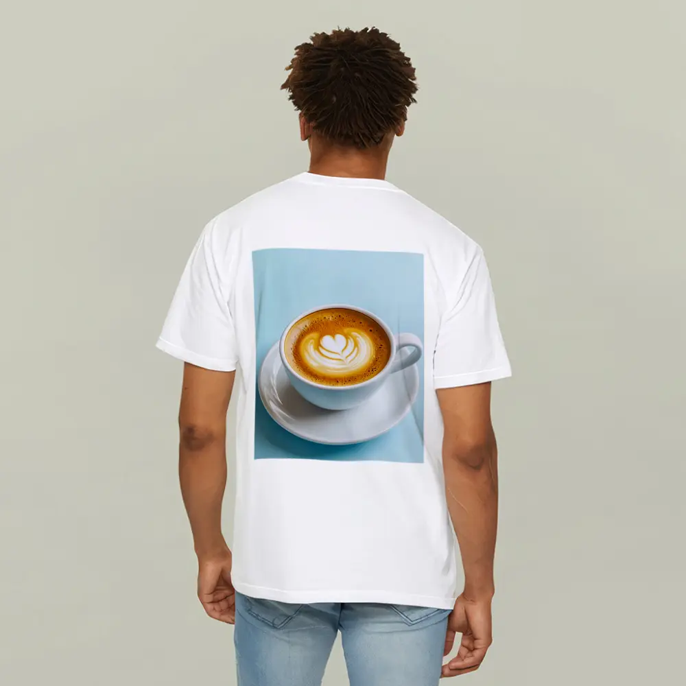 Latte Art Coffee Cup Light Blue Background – T-Shirts