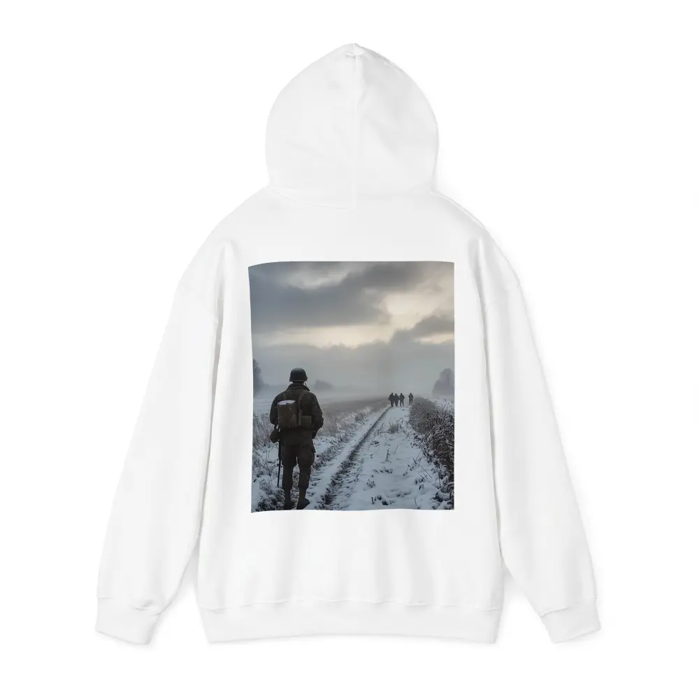 Soldier Walking Snowy Winter Field Path – Hoodies