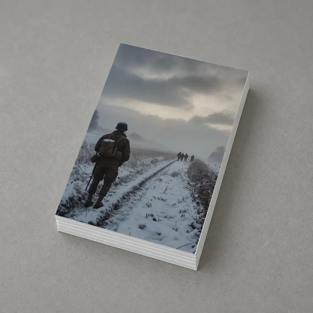 Soldier Walking Snowy Winter Field Path – Postcards