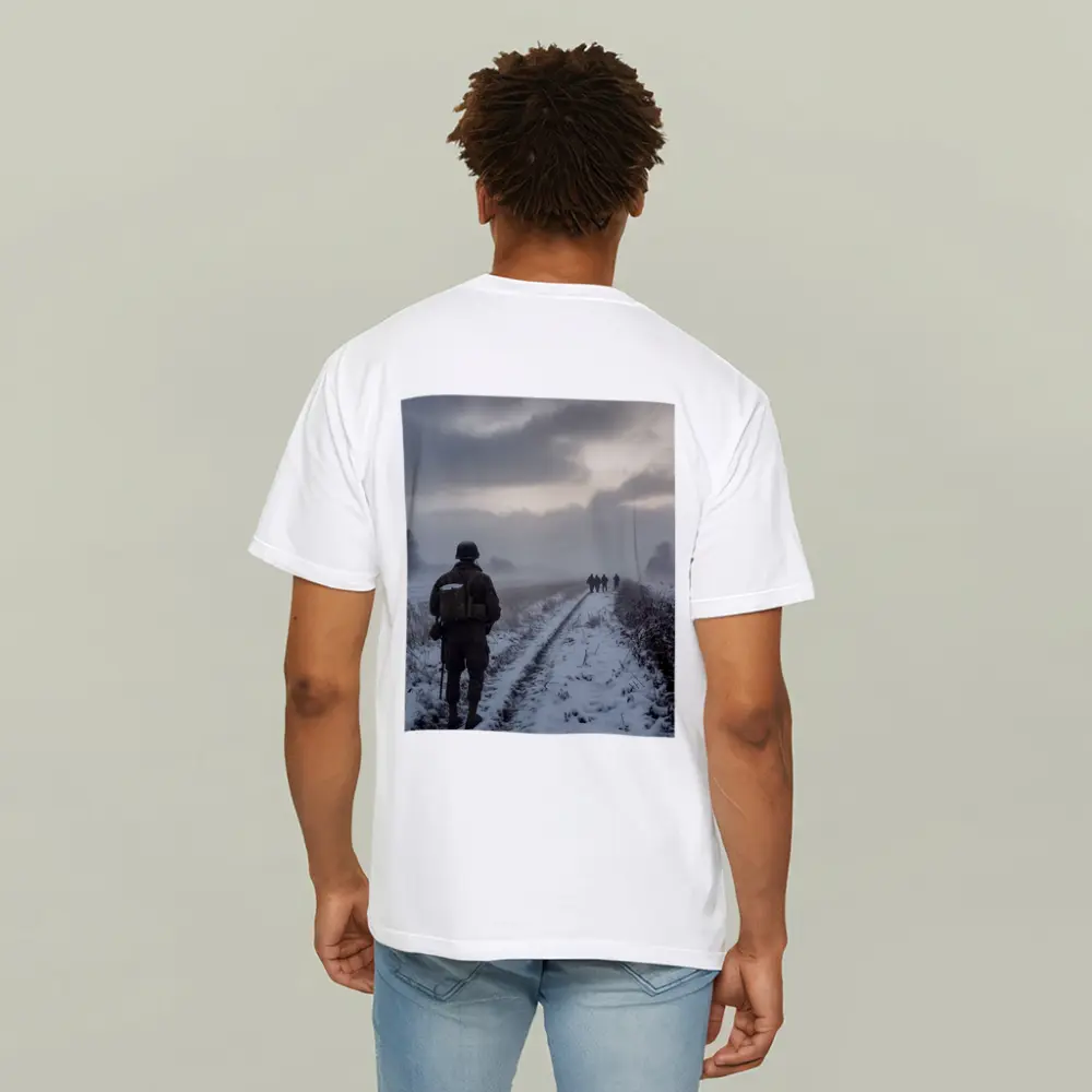 Soldier Walking Snowy Winter Field Path – T-Shirts