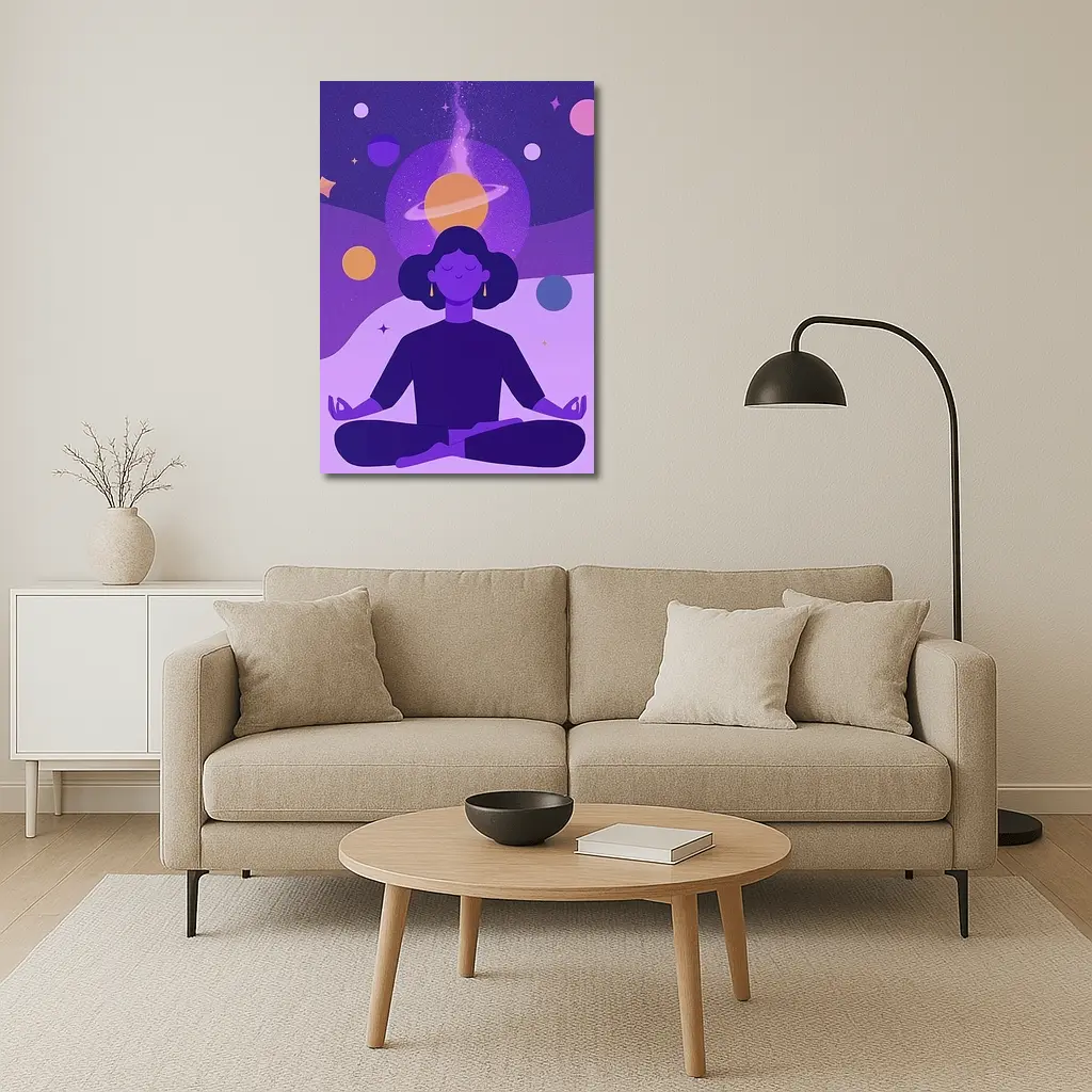 Woman Meditating Lotus Pose Cosmic Space – Wall Art