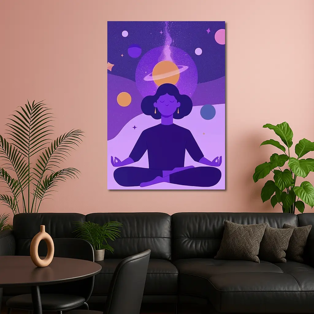 Woman Meditating Lotus Pose Cosmic Space – Wall Art