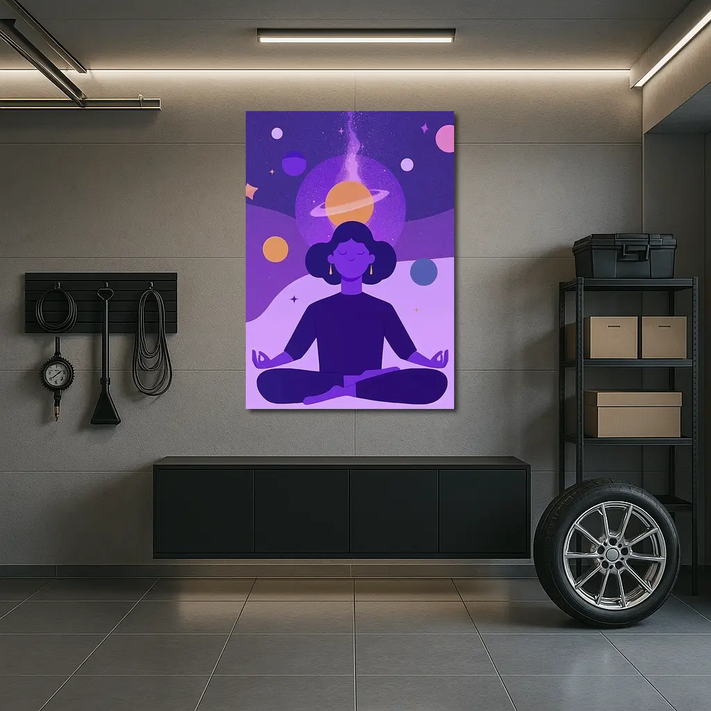 Woman Meditating Lotus Pose Cosmic Space – Wall Art