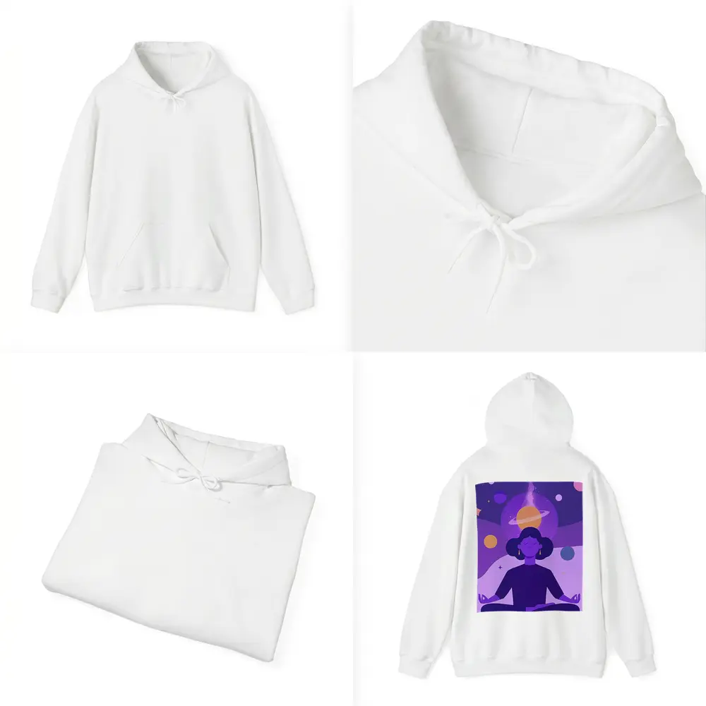 Woman Meditating Lotus Pose Cosmic Space – Hoodies