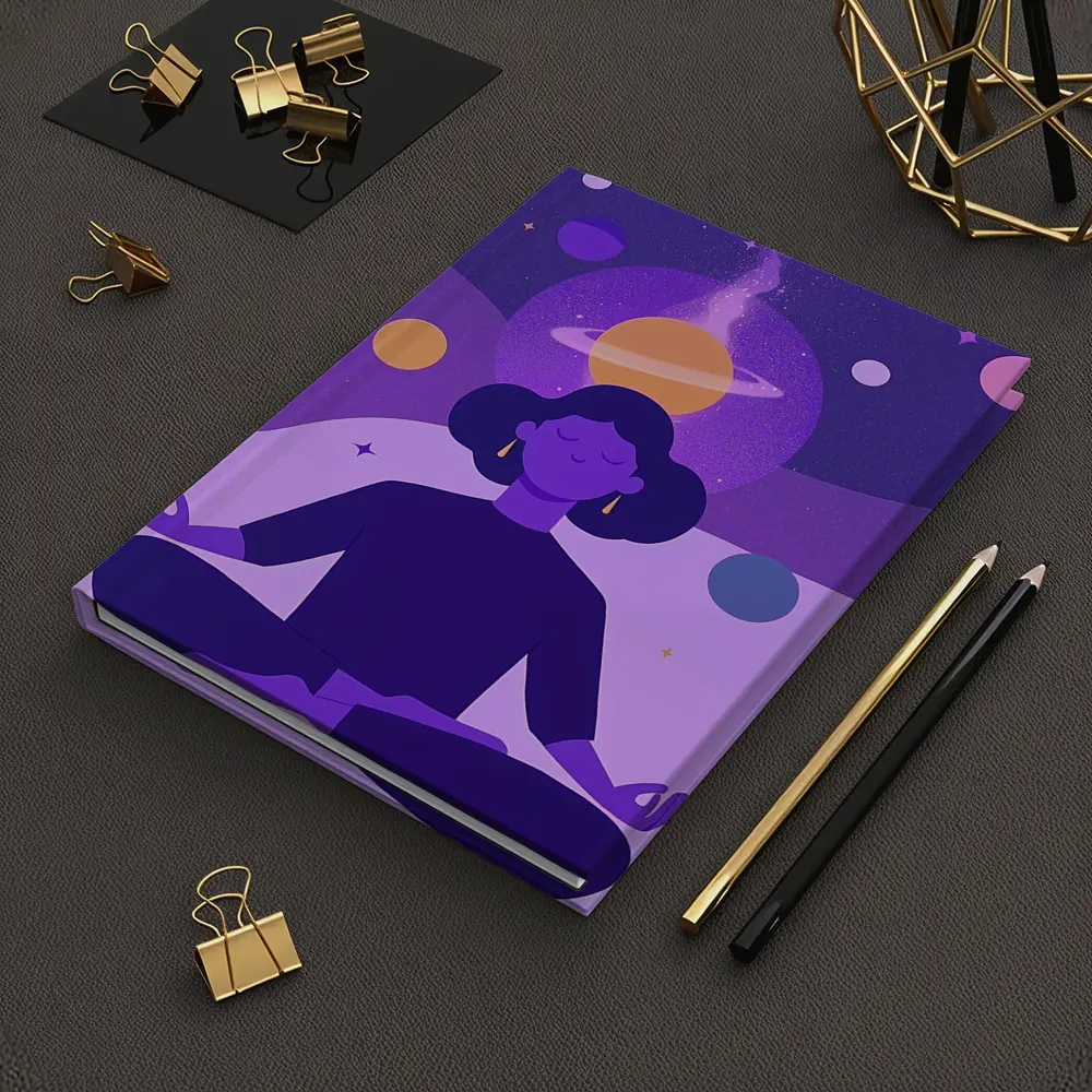 Woman Meditating Lotus Pose Cosmic Space – Notebooks