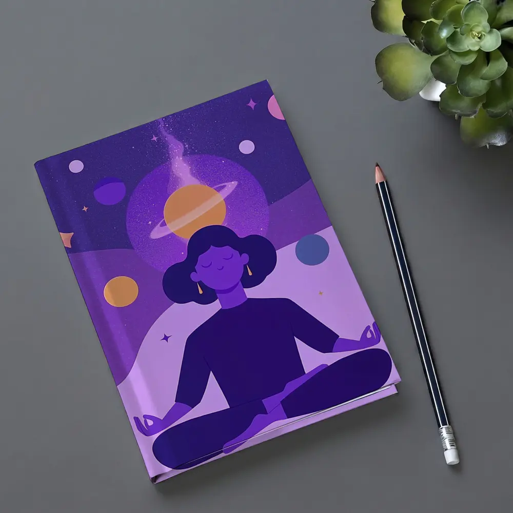 Woman Meditating Lotus Pose Cosmic Space – Notebooks
