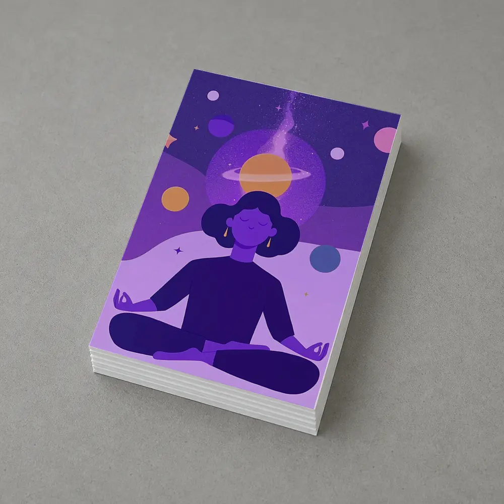 Woman Meditating Lotus Pose Cosmic Space – Postcards