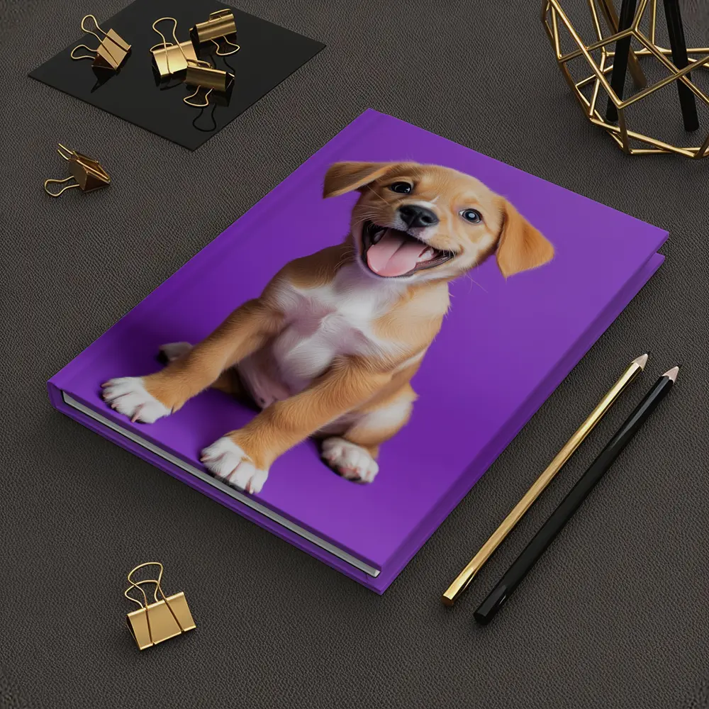 Happy Puppy Dog On Purple Background – Notebooks