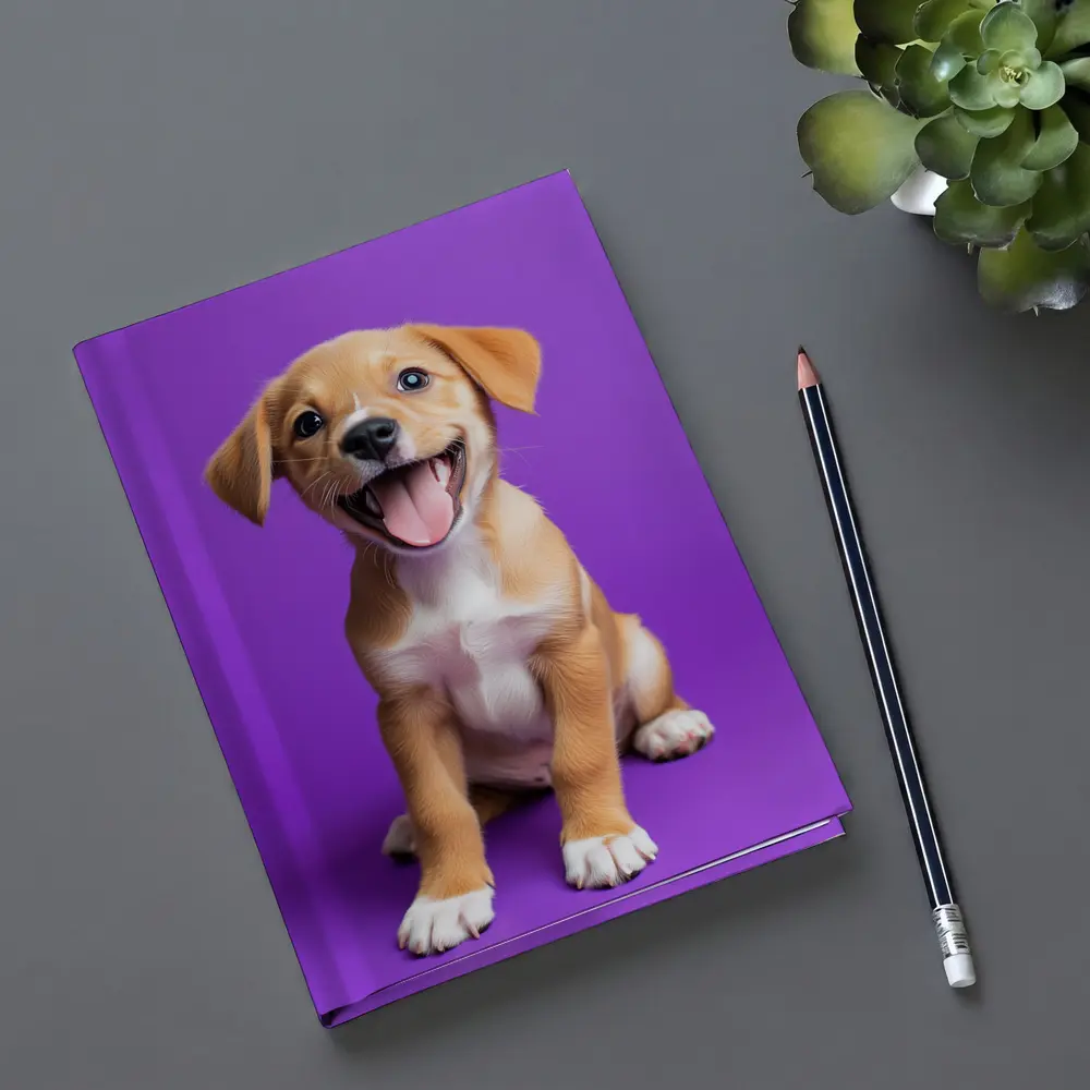 Happy Puppy Dog On Purple Background – Notebooks