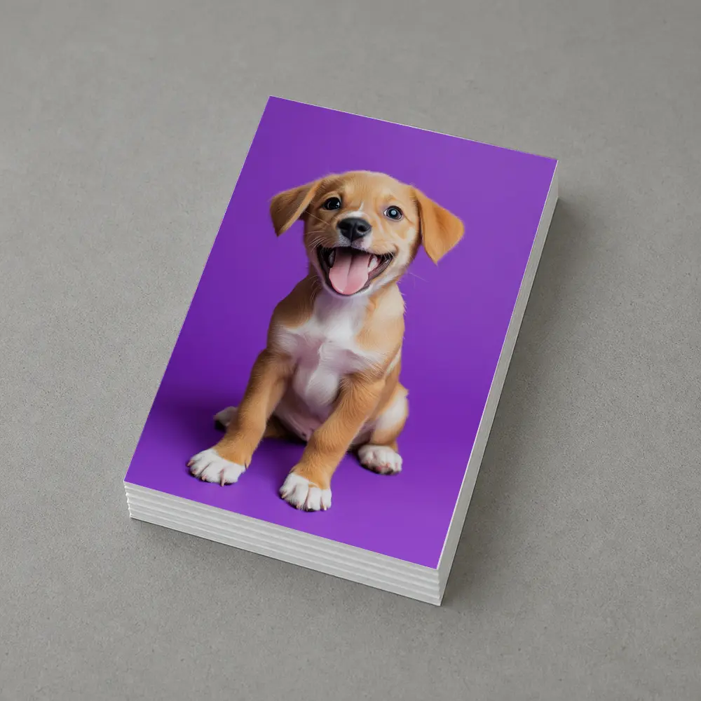 Happy Puppy Dog On Purple Background – Postcards