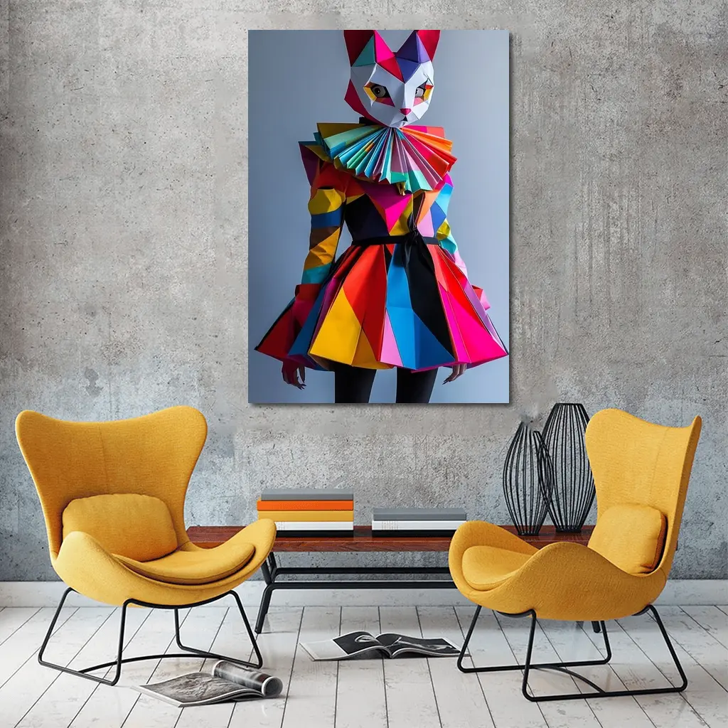 Colorful Geometric Cat Mask Costume Art – Wall Art