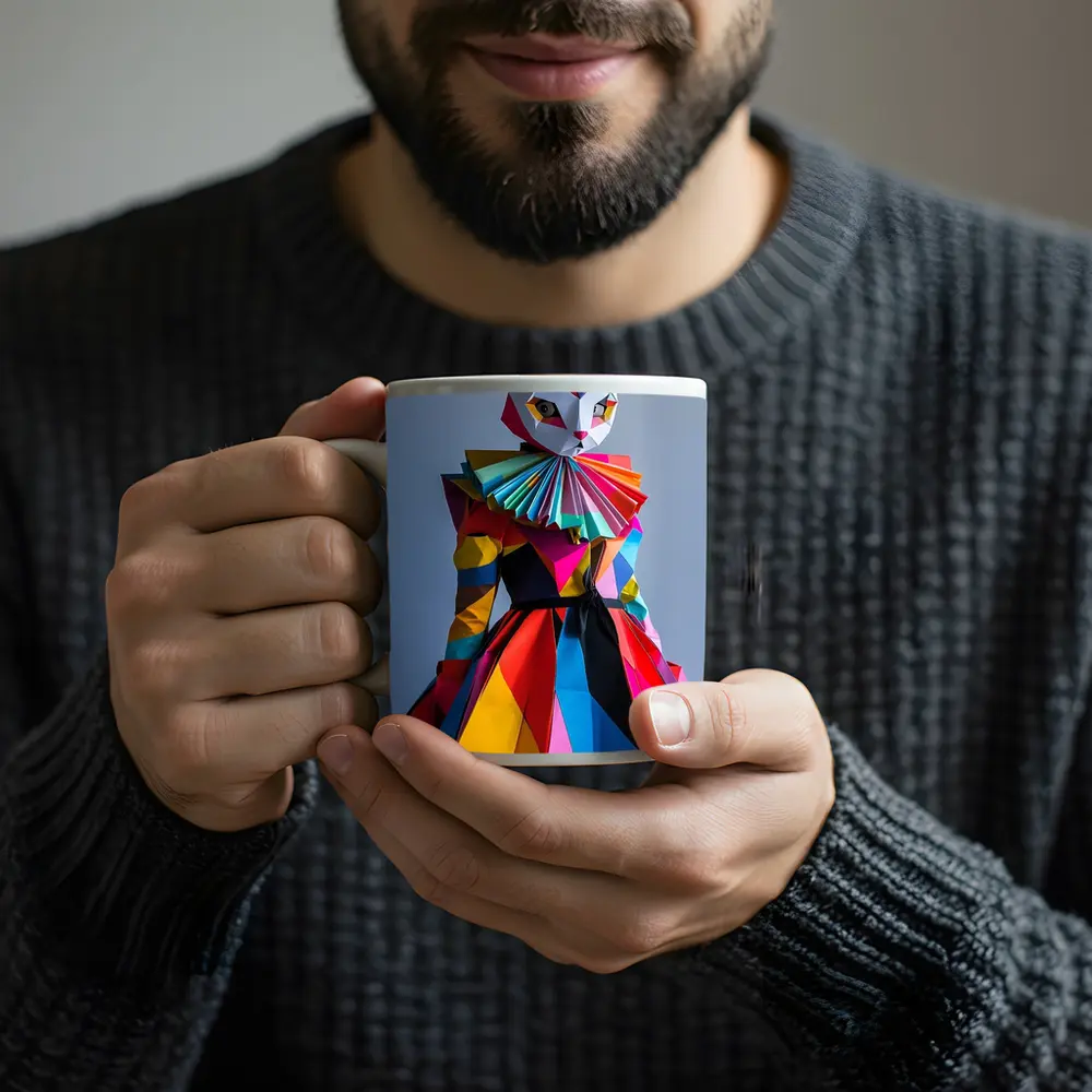 Colorful Geometric Cat Mask Costume Art – Mugs