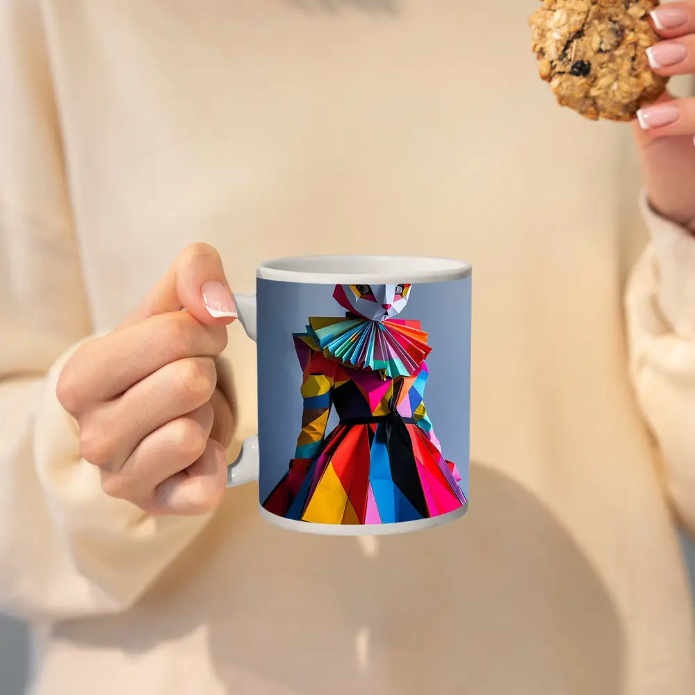 Colorful Geometric Cat Mask Costume Art – Mugs
