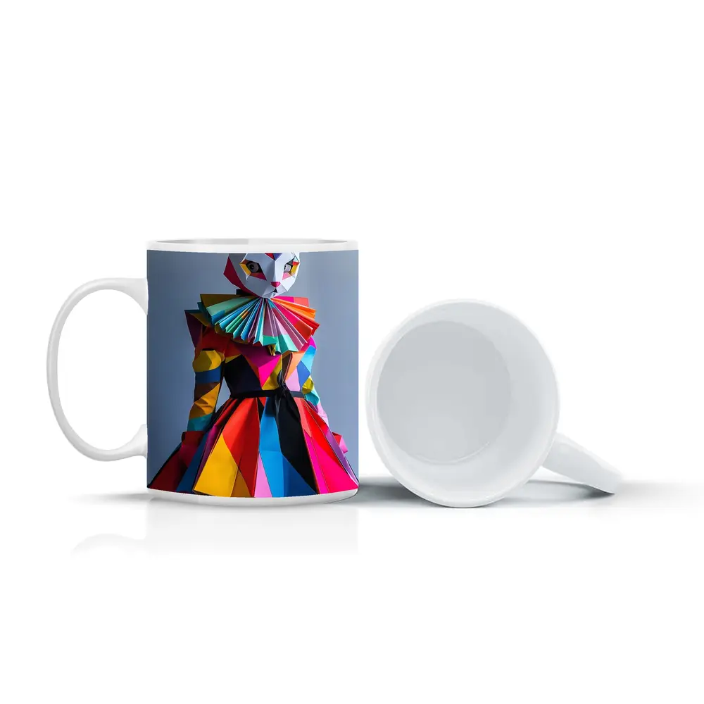 Colorful Geometric Cat Mask Costume Art – Mugs