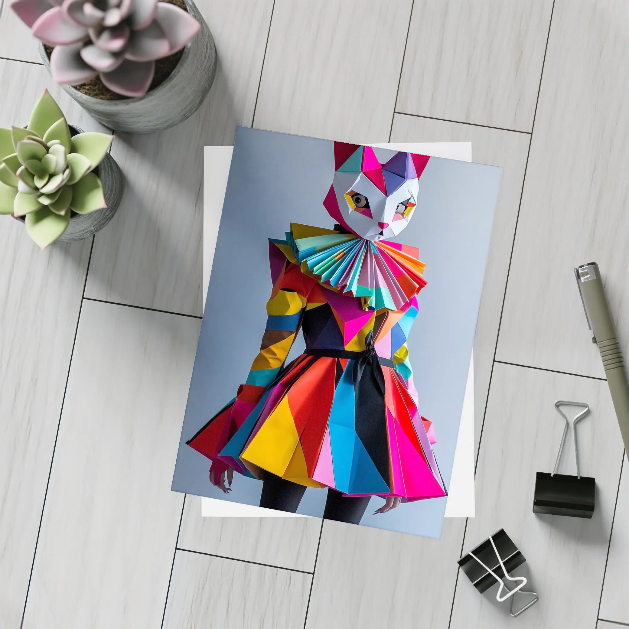 Colorful Geometric Cat Mask Costume Art – Postcards