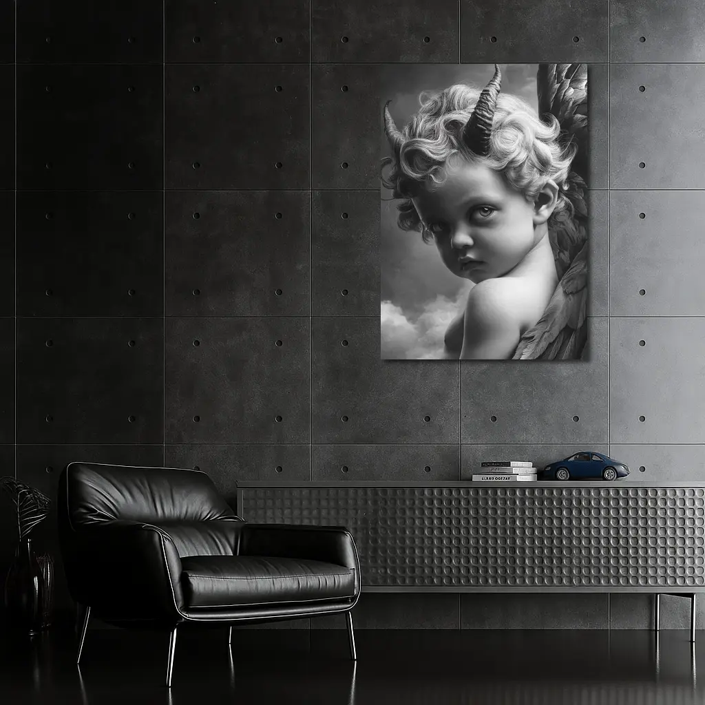 Dark Cherub With Horns And Wings – Wall Art