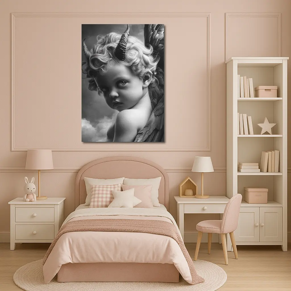 Dark Cherub With Horns And Wings – Wall Art