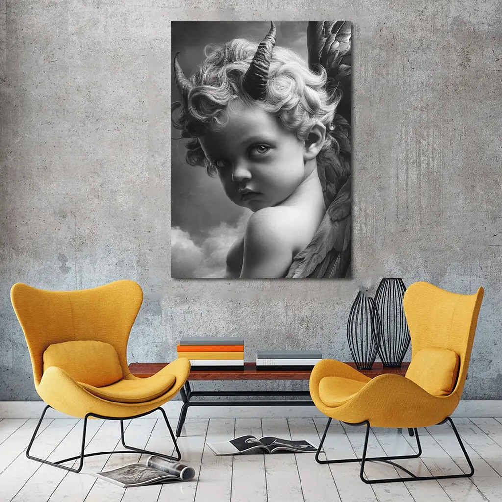 Dark Cherub With Horns And Wings – Wall Art