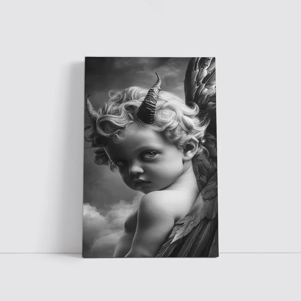 Dark Cherub With Horns And Wings – Wall Art