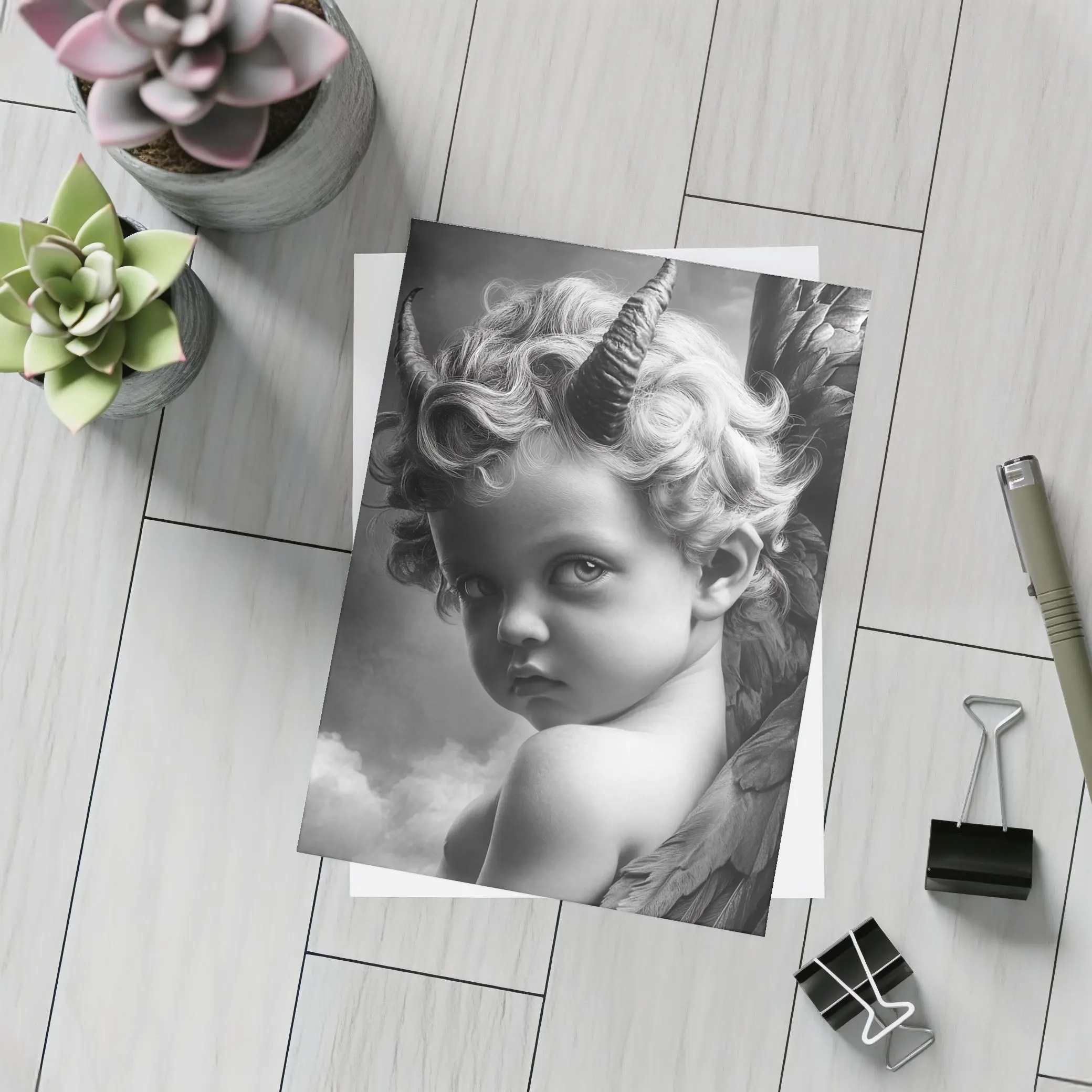 Dark Cherub With Horns And Wings – Postcards