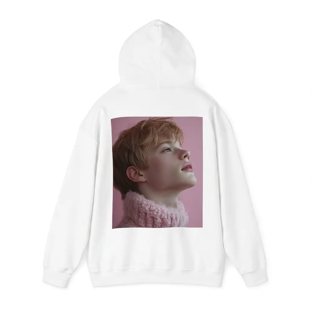 Young Boy Looking Up Pink Background – Hoodies