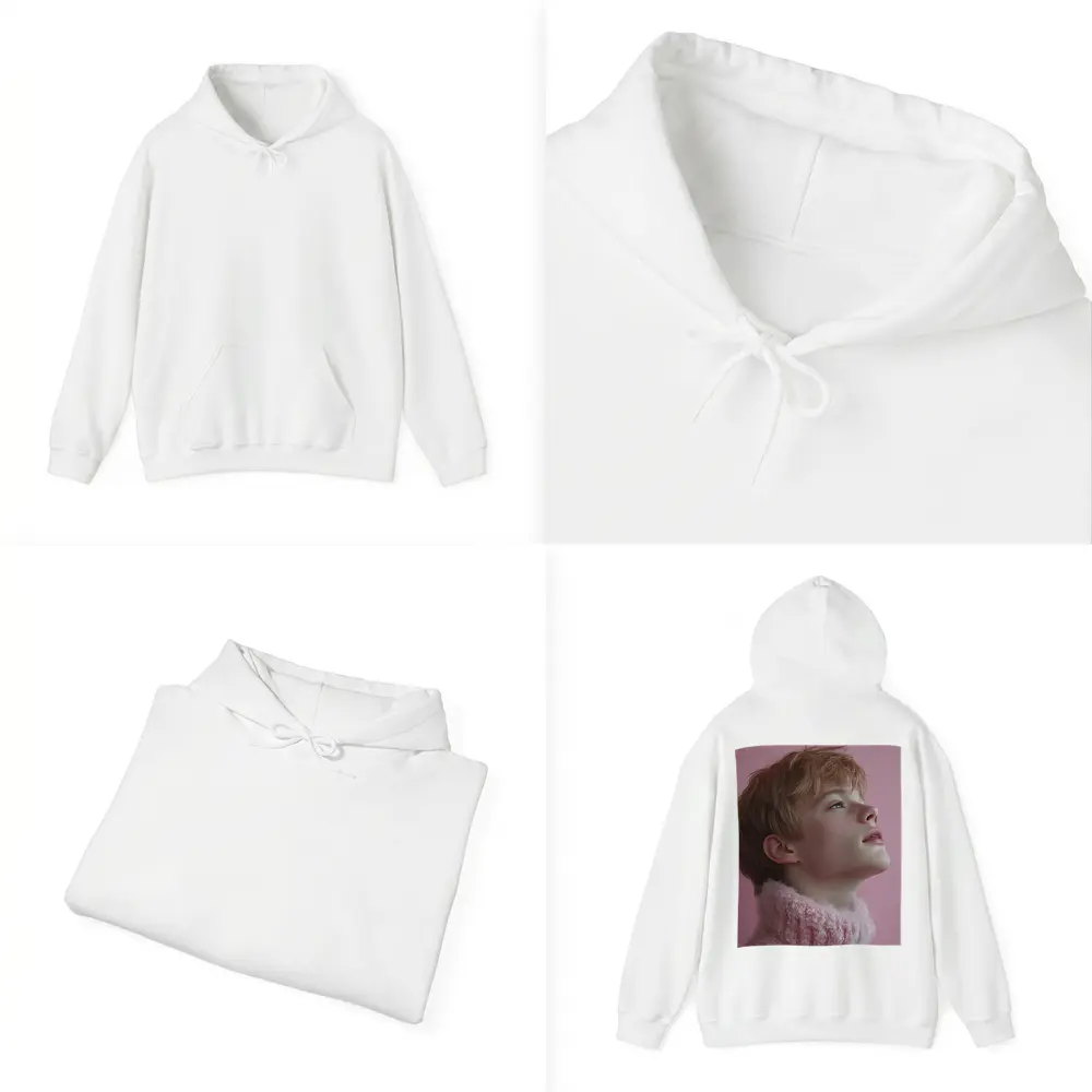 Young Boy Looking Up Pink Background – Hoodies