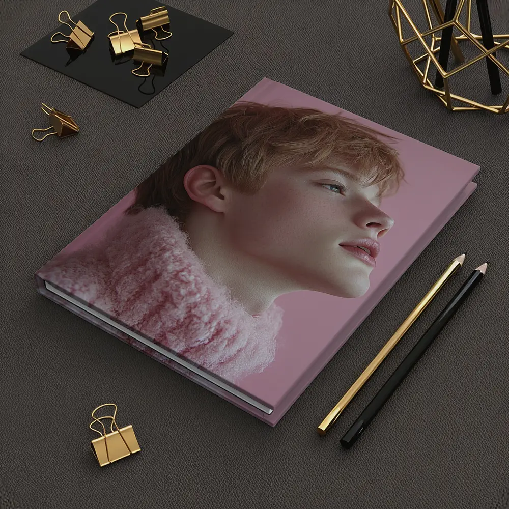 Young Boy Looking Up Pink Background – Notebooks