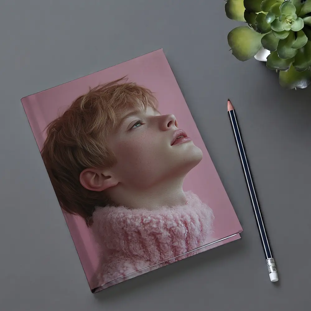Young Boy Looking Up Pink Background – Notebooks