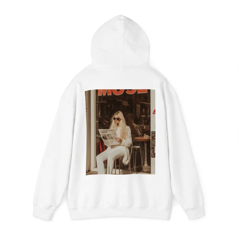 Blonde Woman Reading Newspaper Cafe Street – Hoodies