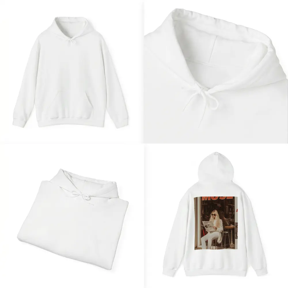 Blonde Woman Reading Newspaper Cafe Street – Hoodies