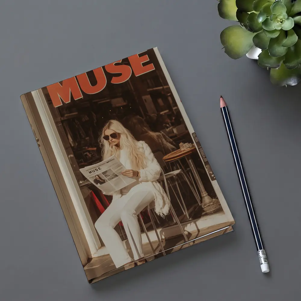 Blonde Woman Reading Newspaper Cafe Street – Notebooks