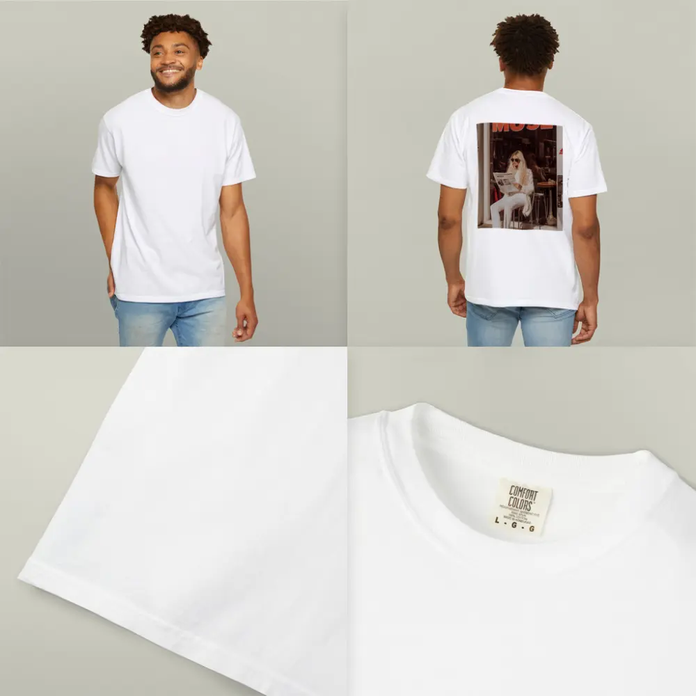Blonde Woman Reading Newspaper Cafe Street – T-Shirts