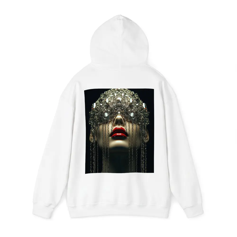Woman Crystal Crown Red Lips Dark Background – Hoodies