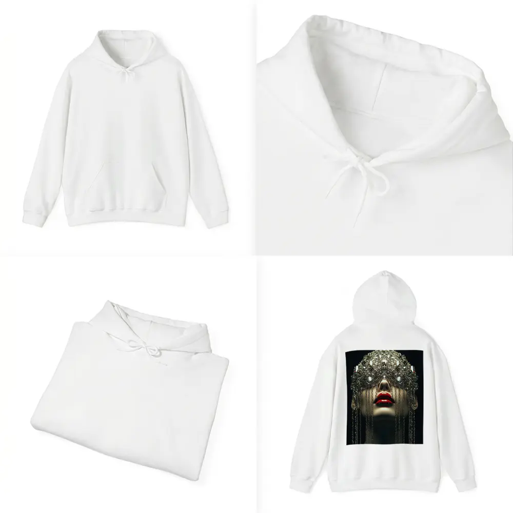 Woman Crystal Crown Red Lips Dark Background – Hoodies