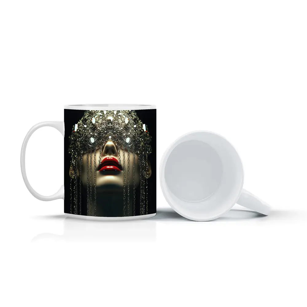 Woman Crystal Crown Red Lips Dark Background – Mugs